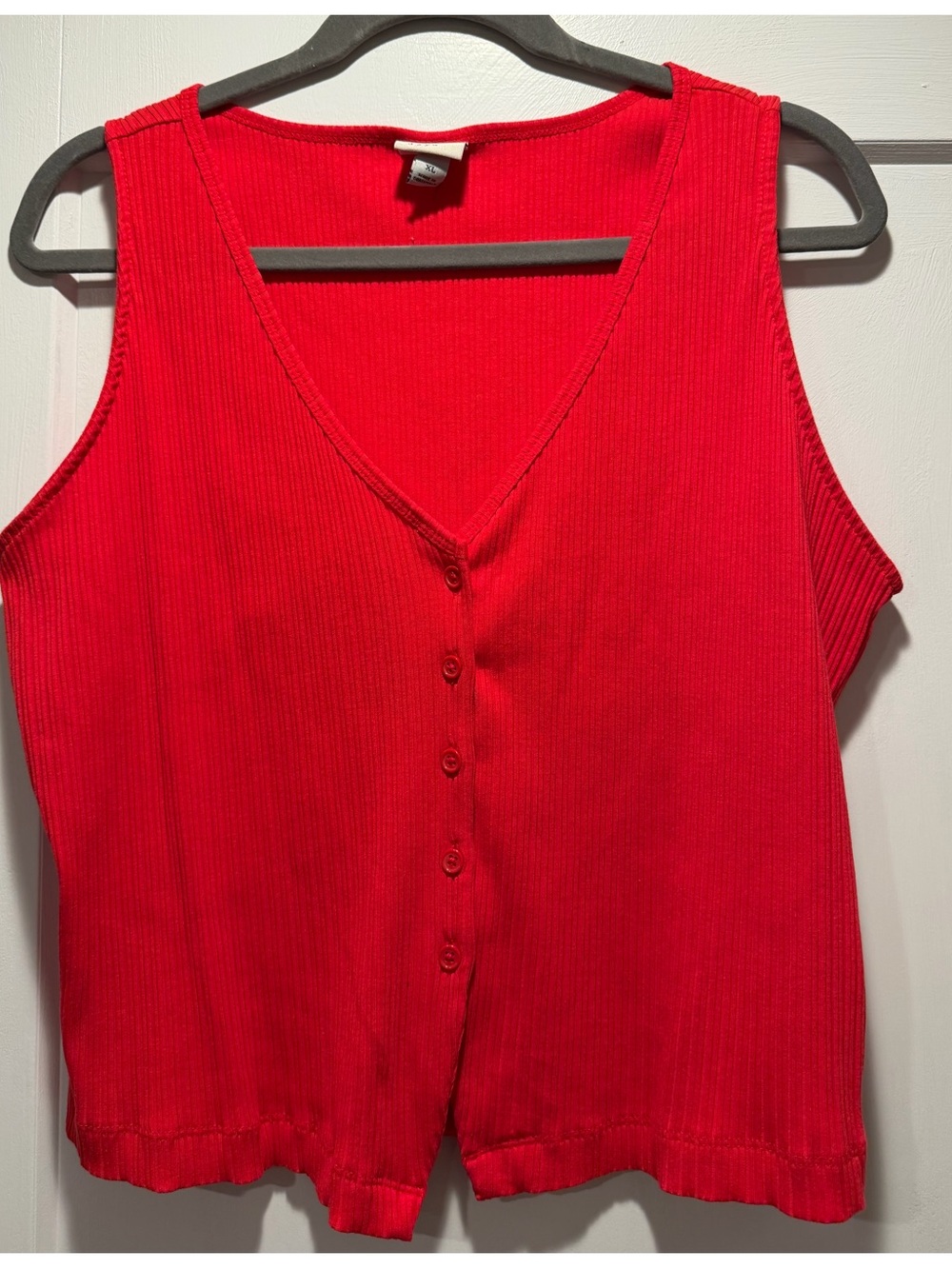 a new day Bright Red Ribbed V-Neck Button Tank